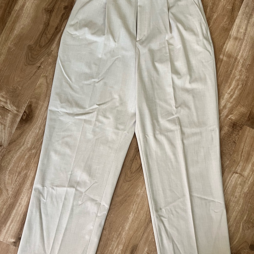 Uniqlo Pleat Women’s Cream Wide Leg Trouser Linen Pants (Medium)